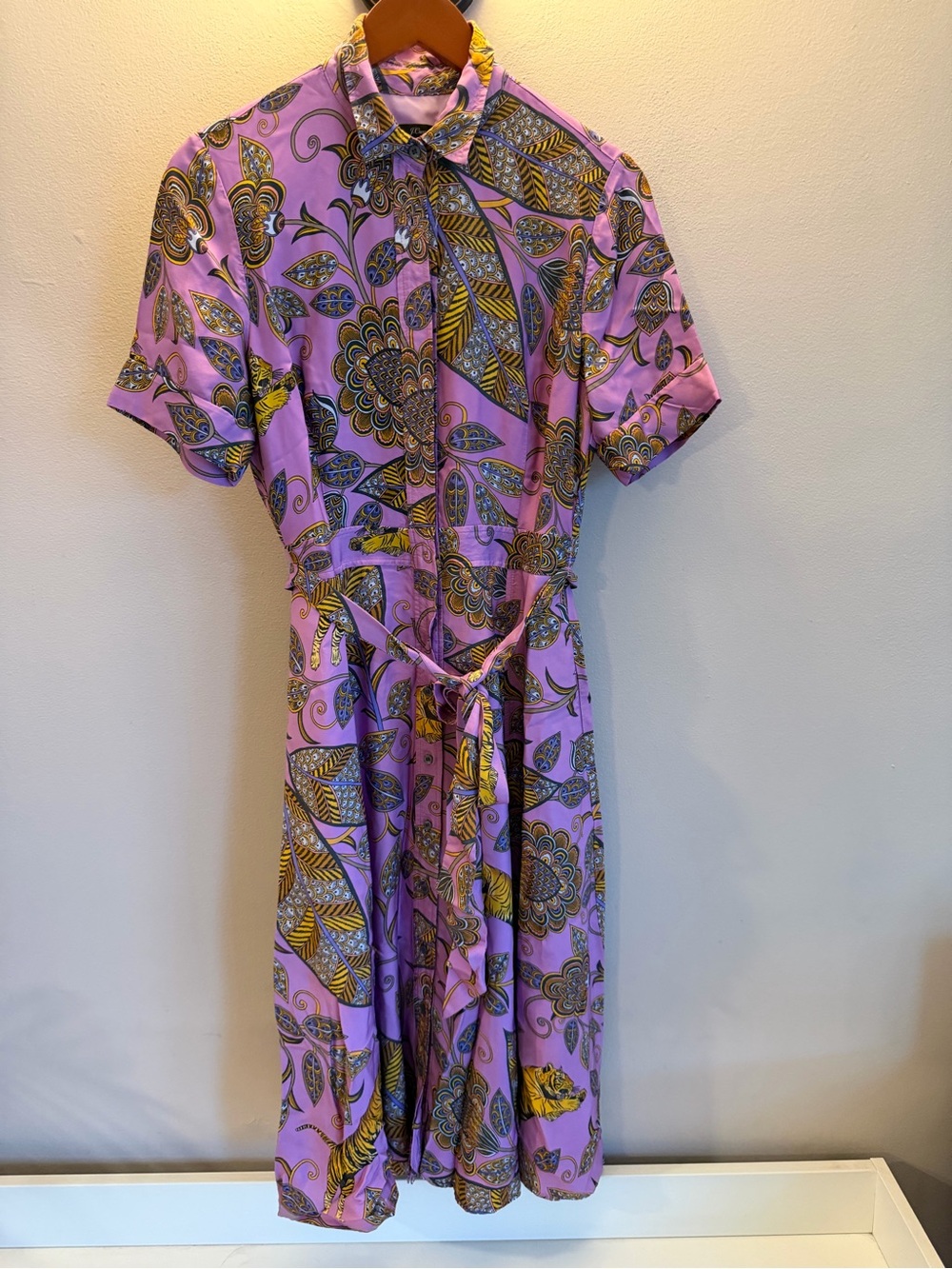 J. Crew Silk Tiger Lavender Paisley Midi Shirt Dress